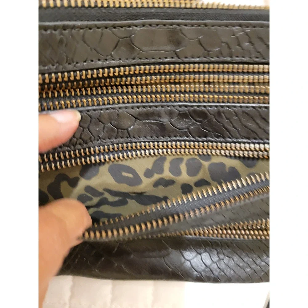 Rebecca Minkoff 3-Zipper Black Snake Embossed Crossbody Leather Bag Moto Goth